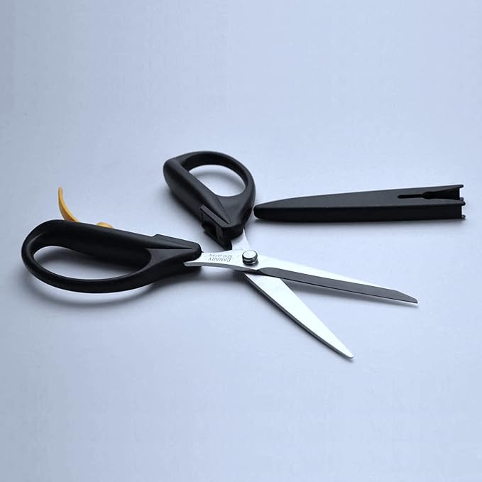 CANARY Spring Loaded Craft Scissors with Cover 7.2" [Long Blade], Made in JAPAN, Razor Sharp Japanese Stainless Steel Blade, Black