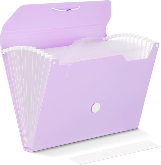 Comix Accordion File Organizer, 13 Pocket, Purple | Expanding File Folder, A4/Letter Size Documents, Includes Labels, For Office, Home, School