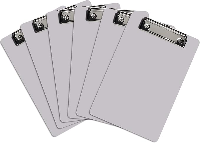 Hongri Plastic Small Clipboard, Gray A5 Memo Size Clip Board (Pack of 6) | Mini Size 6 x 9 in for Students, Teacher, Women, Office & School Supplies