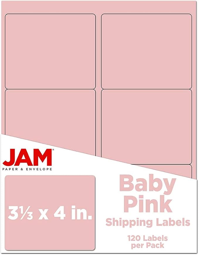 JAM PAPER Shipping Address Labels - Large - 3 1/3 x 4 - Baby Pink Pastel - 120/Pack