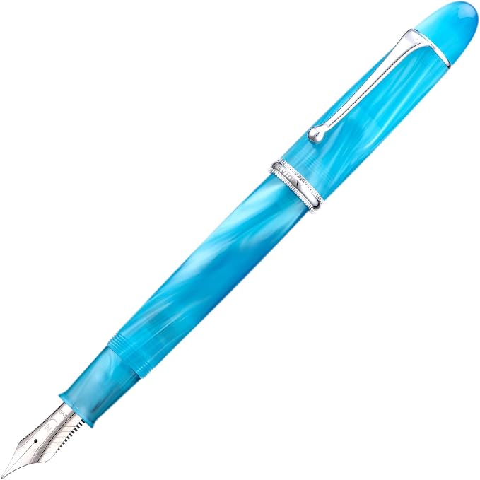 Asvine V800 Fountain Pen – Vacuum Filling System with Large Ink Capacity – Smooth Number 8 Extra Fine Nib with Gift Case and Wrench- Sky Blue Acrylic