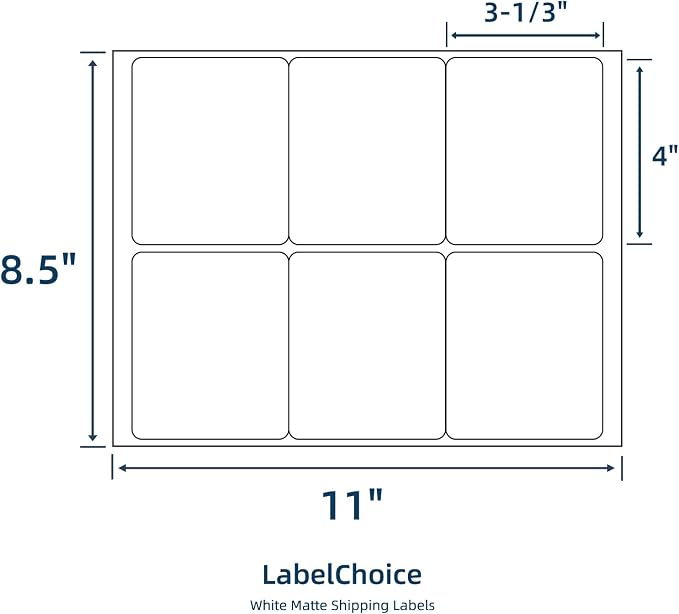500 Sheets 3000 Pcs 3-1/3 x 4 6 Up Shipping Address Labels for Laser & Inkjet Printers, 3-1/3" x 4" 6 per Sheet Shipping Mailing Stickers, 6 Labels per Page