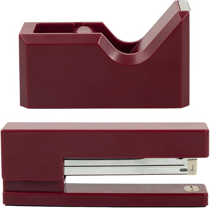JAM PAPER Office & Desk Sets - 1 Stapler & 1 Tape Dispenser - Burgundy - 2/Pack