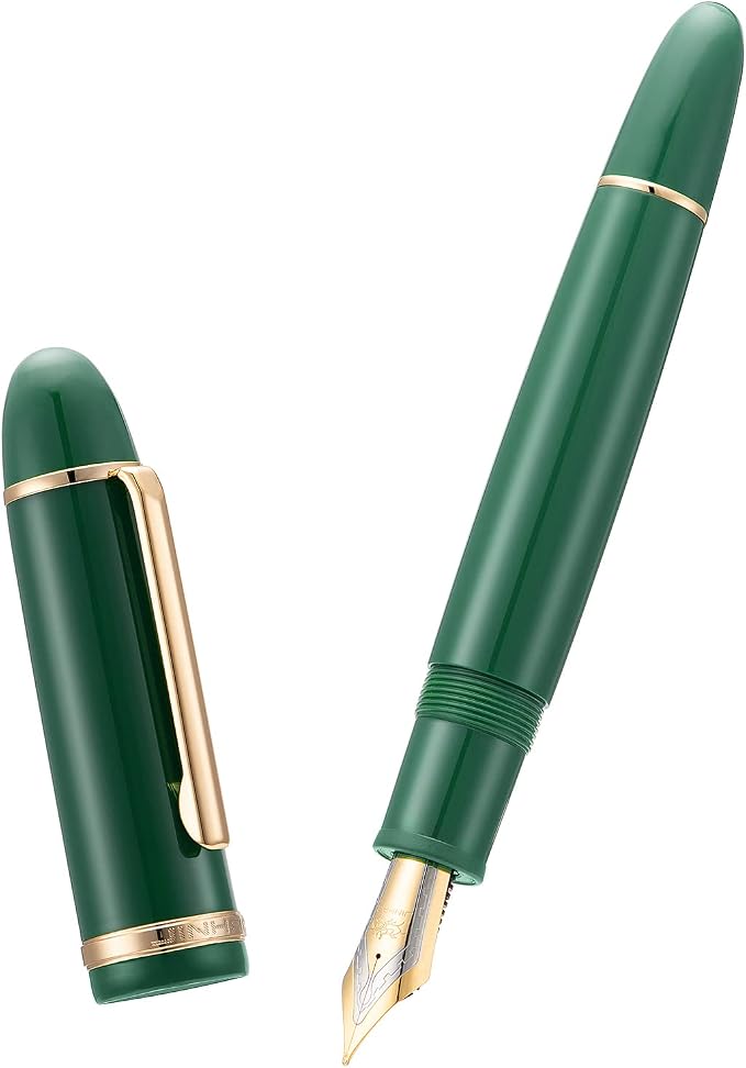 Jinhao X159 Dark Green Acrylic Fountain Pen, Size 8 Fine Nib Gold Trim Classic Design Smooth Writing Pen with Converter