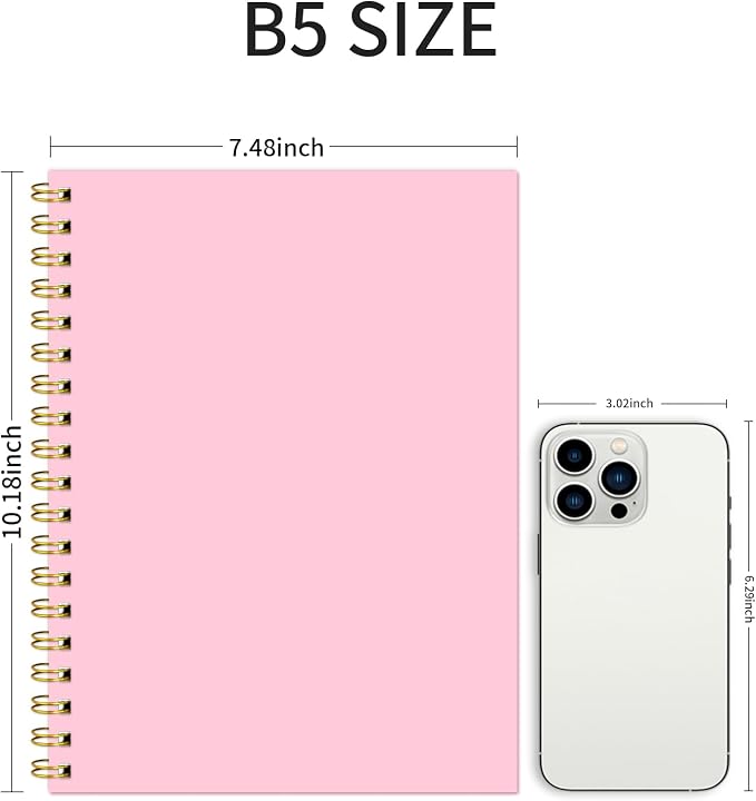Blank Spiral Notebook B5 Pink Hardcover Sketch Book -7.48" X 10.18" 4 Pack unlined Journal for Drawing,160 Pages 100GSM Thick Paper for Note Taking School Office