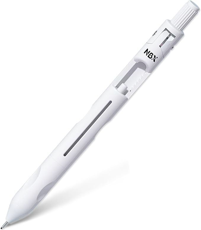 Cute Mechanical Pencil, Metal Grip, Refillable for School Supplies Kid Student Writing, Drafting Drawing Sketching, Mechanical Pencils Set with Lead Refills & Compass & Ruler & Eraser (White,1-PACK)