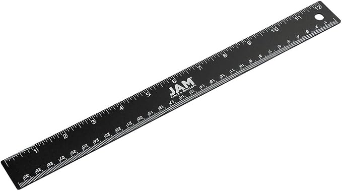 JAM PAPER Strong Stainless Steel Ruler - 12 Inch - Metal Ruler with Non-Skid Cork Backing - Black Metallic - Sold Individually