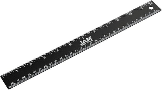 JAM PAPER Strong Stainless Steel Ruler - 12 Inch - Metal Ruler with Non-Skid Cork Backing - Black Metallic - Sold Individually
