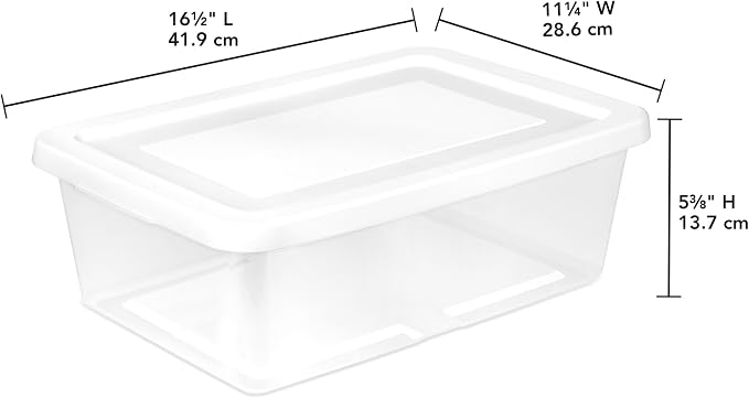 Sterilite 48 Pack Storage Box, 12 Quart Stackable Tote, Clear Plastic Container with Secure Snapping Lids for Home and Office Organization, White