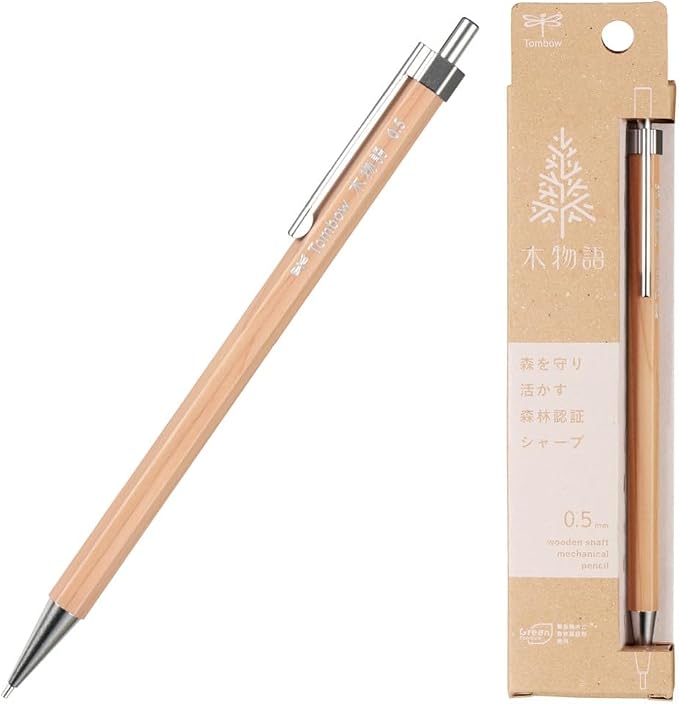 Tombow KIMONOGATARI Mechanical Pencil 0.5mm, Natural Wood Barrel, DHA-151 Japanese Eco-Friendly Pencil (Natural)