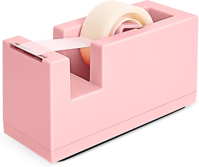 1 Desktop Stapler & 1 Tape Dispenser - 25 Sheet Capacity with 830 Staples and Staple Remover, Non-Slip for Office,School, Home & Classroom, Pink