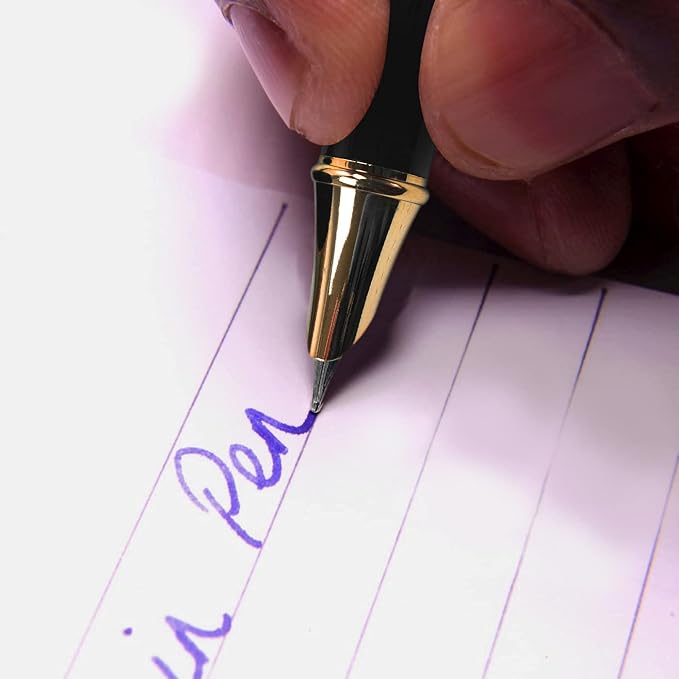 Dryden Designs Fountain Pen - Medium and Fine Nibs | Includes 24 Ink Cartridges and Ink Refill Converter | Calligraphy Pen, Consistent Writing, Smooth Flow - Mysterious Blue