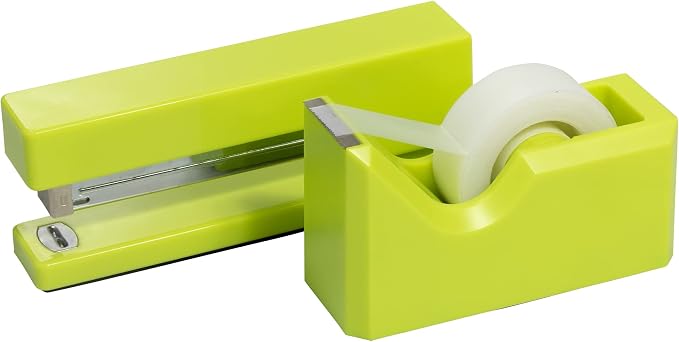 JAM PAPER Office & Desk Sets - 1 Stapler & 1 Tape Dispenser - Lime Green - 2/Pack