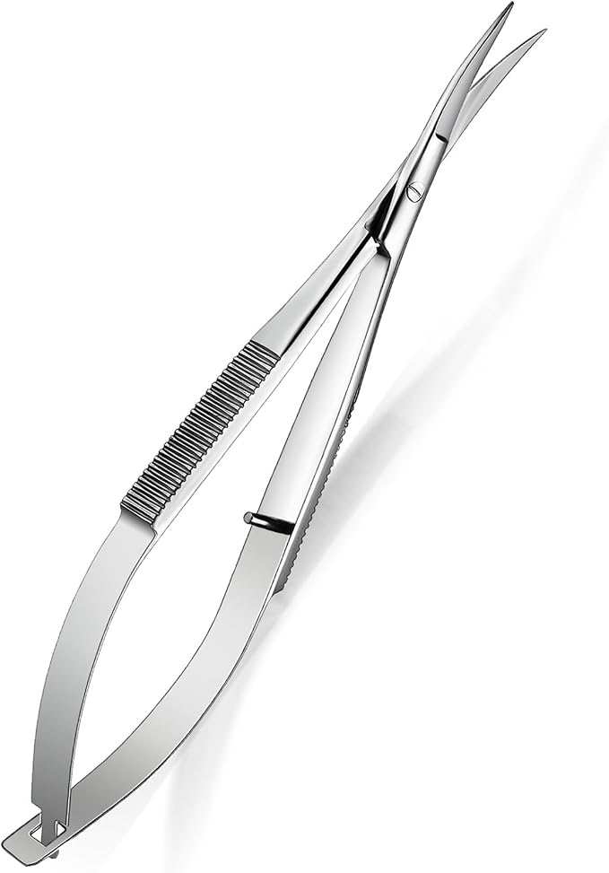 Hicarer 4.7 Inch Curved Stainless Steel Squeeze Scissors Grooming Trimming Scissors Eyebrow Embroidery Sewing Thread Snips Curved Tip Clippers Craft(Silver)