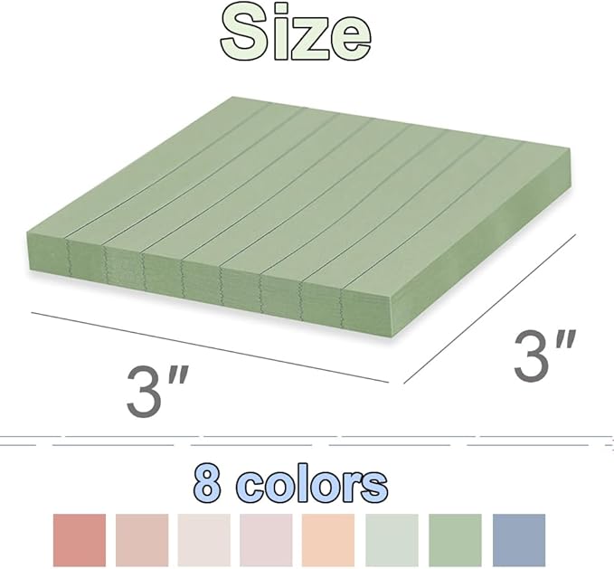 (16 Pack) Lined Sticky Notes 3x3 in Ruled Stickies Super Sticking Power Memo Pads Vintage Colors, Post on Windows Doors,Recyclable,Easy to Write on