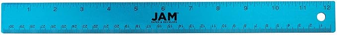 JAM PAPER Strong Aluminum Ruler - 12 Inch - Metal Ruler with Non-Skid Cork Backing - Blue Metallic - Sold Individually