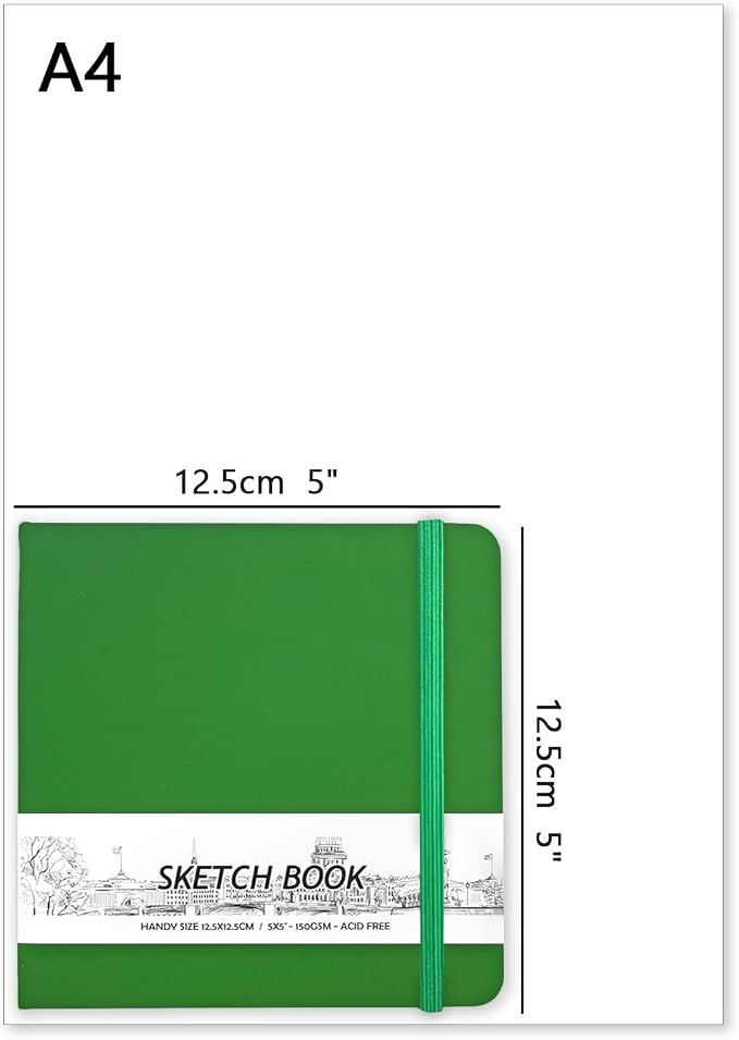 5" x 5" Hardcover Sketch Book,58 Sheets Small Mixed Media Pocket Sketch Pad | PU Cover,150 GSM Acid Free Artist Drawing Paper,Travel Journal Blank Notebook for Adults Sketching,Illustration.