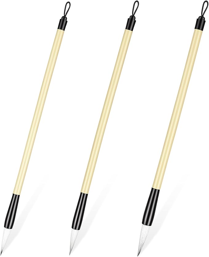 3 Pack Chinese Calligraphy Set 3 Sizes Chinese Calligraphy Brush Traditional Wooden Watercolor Ink Pens Chinese-Writing Brushes for Beginner Writing Painting Watercolor Art Tools