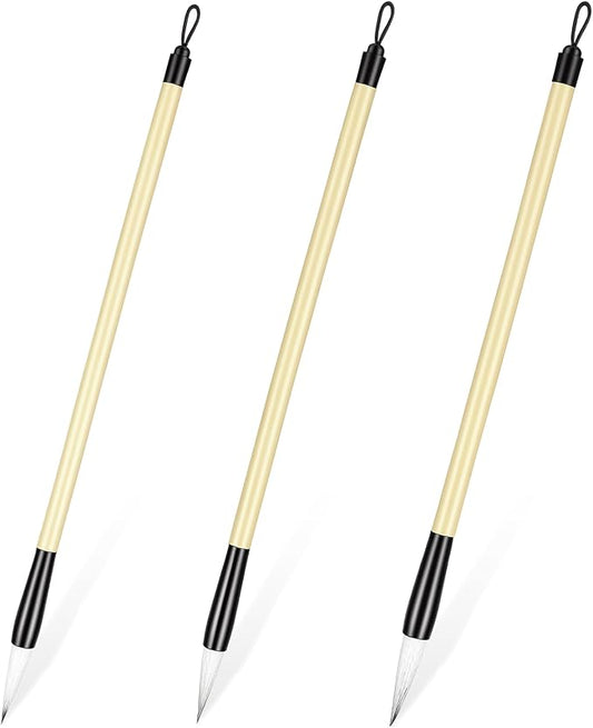 3 Pack Chinese Calligraphy Set 3 Sizes Chinese Calligraphy Brush Traditional Wooden Watercolor Ink Pens Chinese-Writing Brushes for Beginner Writing Painting Watercolor Art Tools