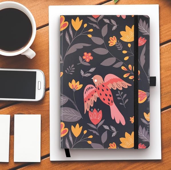 RICCO BELLO Lined Journal Notebook, Folk Art Flowers, Hardcover | Pen Holder, College Ruled, 96 Sheets/192 Pages, 5.7 x 8.4 Inches, For Work & Notes