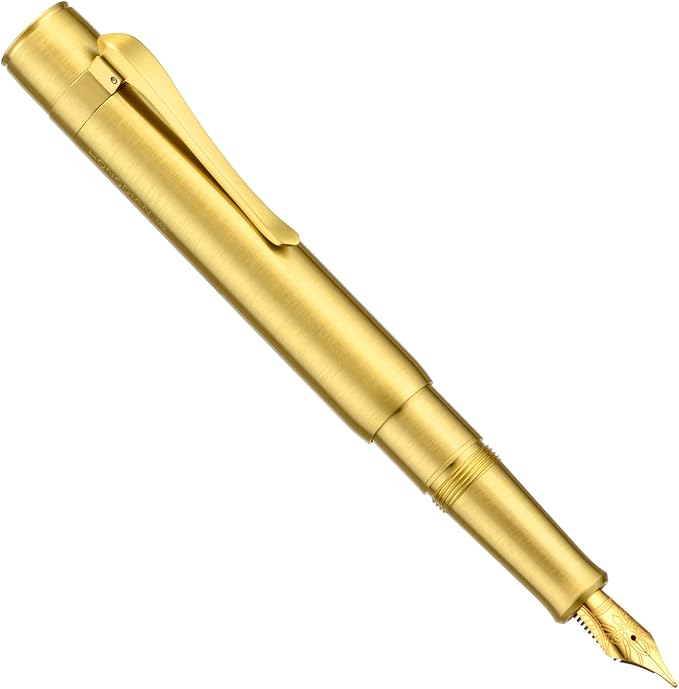 HONG DIAN M2 Black Forest Mini Fountain Pen, Fine Soft Golden Nib & Sleek Shape Brass Short Pocket Travel Pen (Glossy Brass)