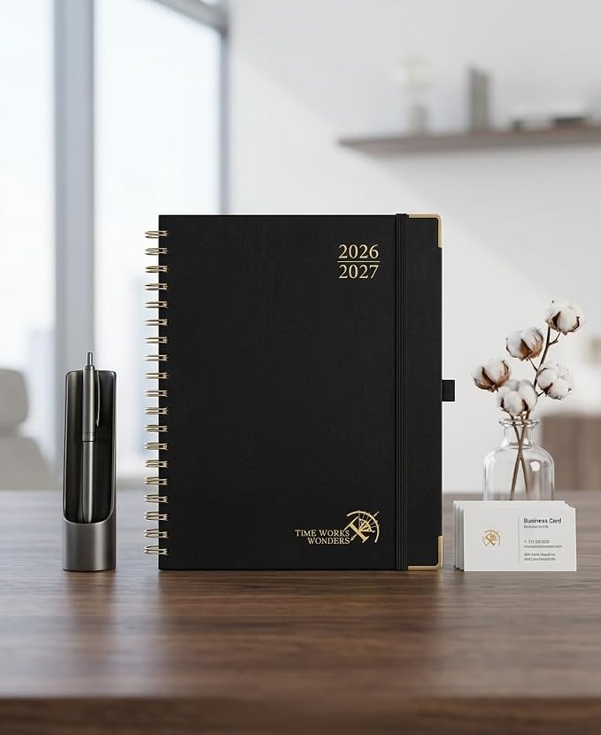 POPRUN 2026-2027 Weekly Planner 10" x 8"Weekly and Monthly Planner Calendar | Jul 2026 - Jun 2027，Daily Agenda Book & Appointment Book with Hourly Schedule, Tabs, Hardcover- Black
