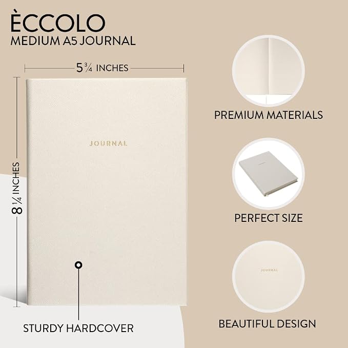 WORLD TRAVELER Eccolo A5 Hardbound Journal Notebook 256 Ivory Lined Pages | Sturdy Flexible Hardcover, 80GSM Acid-Free Ivory Pages, Smyth-Sewn Lay-Flat Binding, Ribbon Bookmark