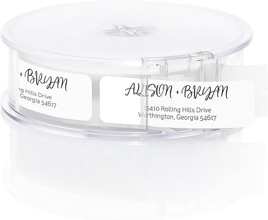 Black and White Cursive Rolled Address Labels /500 Personalized Return Address Labels/Designer Address Stickers in Elegant Plastic Dispenser