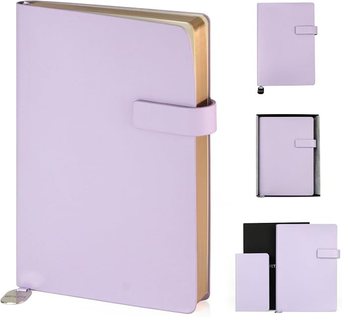 A5 Soft Cover Lined Notebook, Pen Holder & Gold Edges, 180° Lay Flat Journal, Large 5.7 x 8.4 in, Bookmark & Gift Box, Business Notebook for Work, Study, Travel(Light Purple)