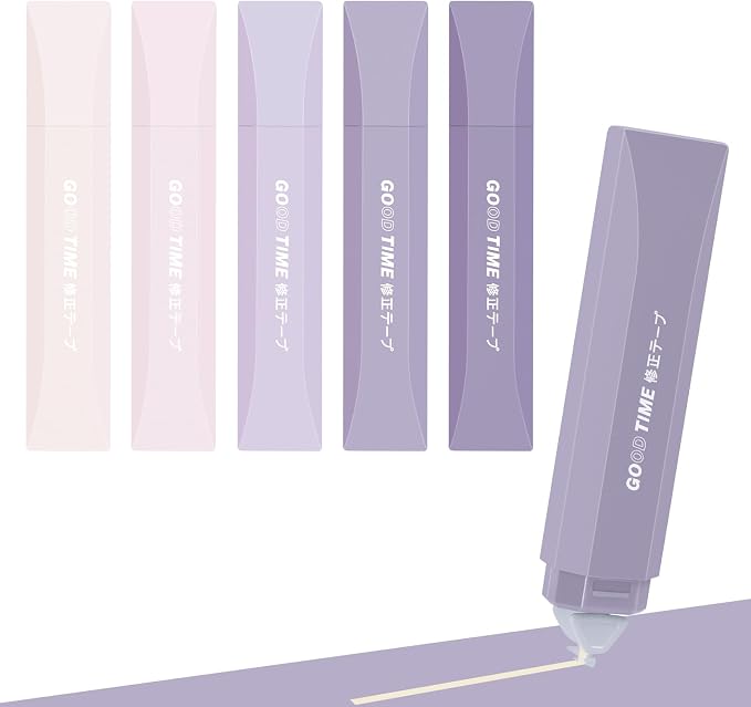 Temiary 5Pcs Beige Correction Tape, Cream Core Pull Out White Tape, Purple | 0.19 In × 19.6 Ft, Smooth Aesthetic Applicator for Wrong Writing School Office Supplies