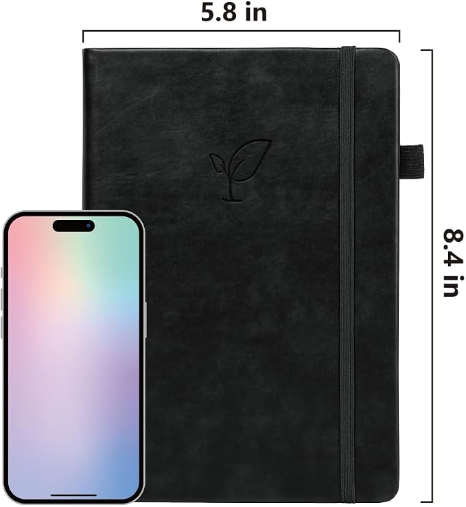 Hoci Poci 400 Pages Lined Journal Notebook, 5.8" x 8.4", Black | Thick Journal for Writing, A5 Hardcover Leather Notebook with 100Gsm College Ruled Paper for Women Men Work Note taking