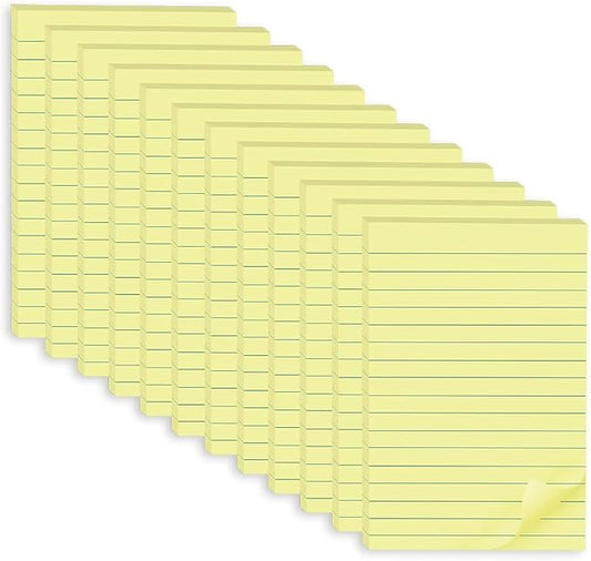(12 Pack) Lined Sticky Notes 4x6 in,Yellow Large Notepads with Lines,Ruled Stickies Super Sticking Power,Office School Memo Note Pads,Post on Windows Doors,Recyclable,Easy to Write on,Hold Well