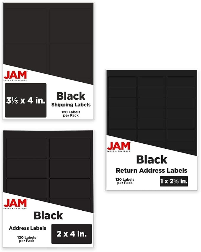 JAM PAPER Shipping & Mailing Address Labels - Multi Size Assortment - Black - 360/Pack