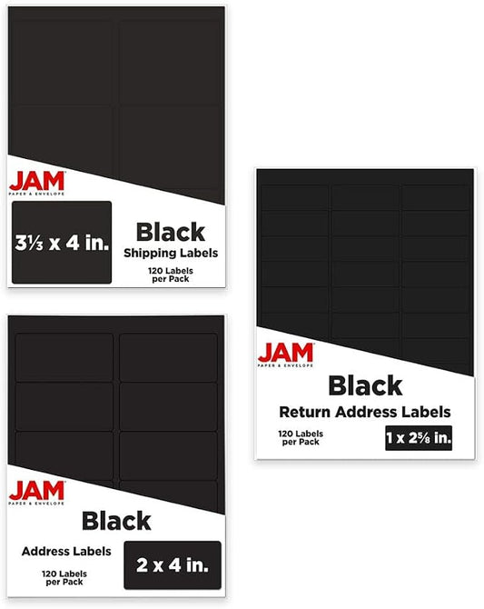 JAM PAPER Shipping & Mailing Address Labels - Multi Size Assortment - Black - 360/Pack