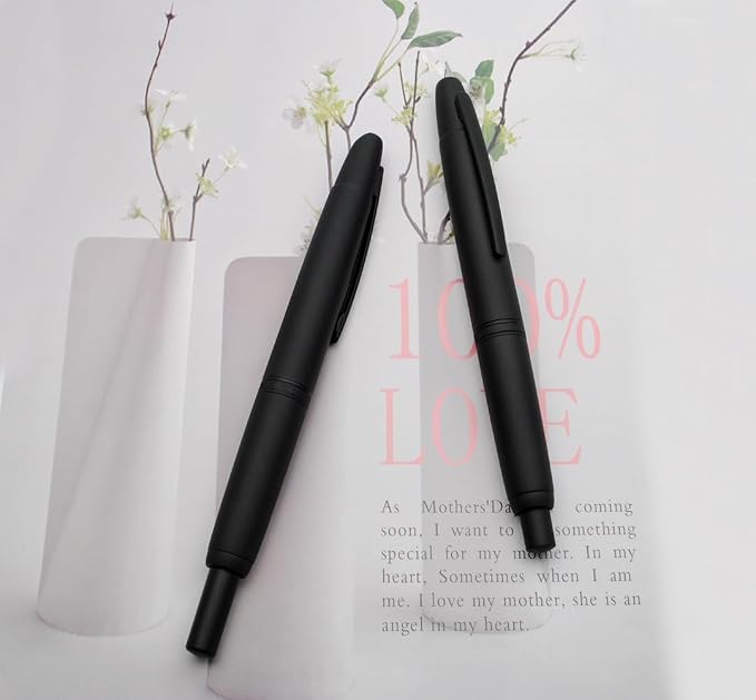 JINHAO 10 Press Fountain Pen, Retractable Metal Pen with Ink Converter (F Nib 0.5mm, Matte Black)