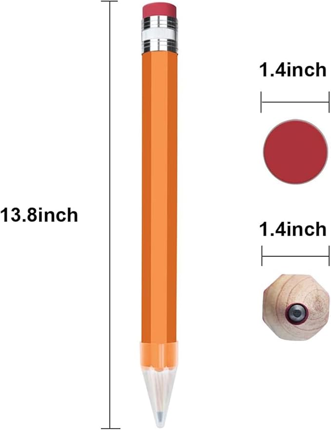 Giant Pencil, 14 Inch Big Jumbo Pencils, Funny Oversized Huge Comically Large Pencil with Cap for Prop/Gifts/Decor(Yellow/Orange)