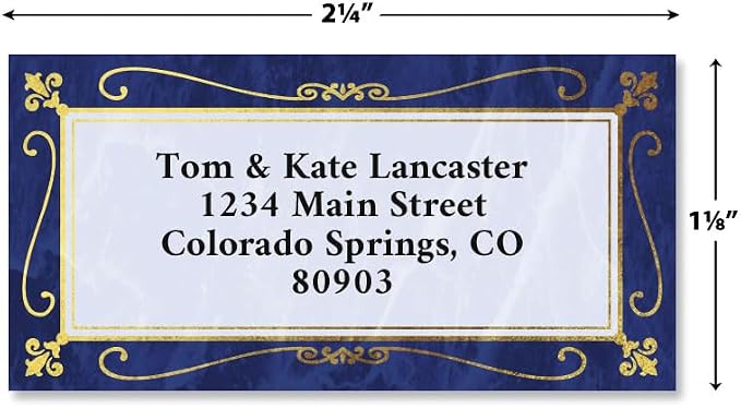 Colorful Images Imperial Foil Border Metallic Return Address Mailing Labels, Personalized with Names & Addresses, Set of 144 Custom Self Adhesive, Easy Peel Flat Label Sheets, 1-⅛ ”x 2-¼” Size