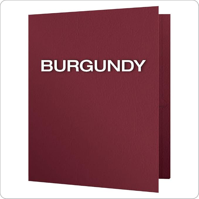 Oxford Two Pocket Folders, Textured Paper, Burgundy, For School, Home, and Office, Letter Size, 25 Per Box (57557)