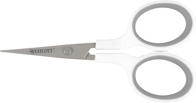 Westcott 4" Embroidery Scissors with Straight Titanium-Bonded Blades for Crafting, Sewing & More (White/Gray)
