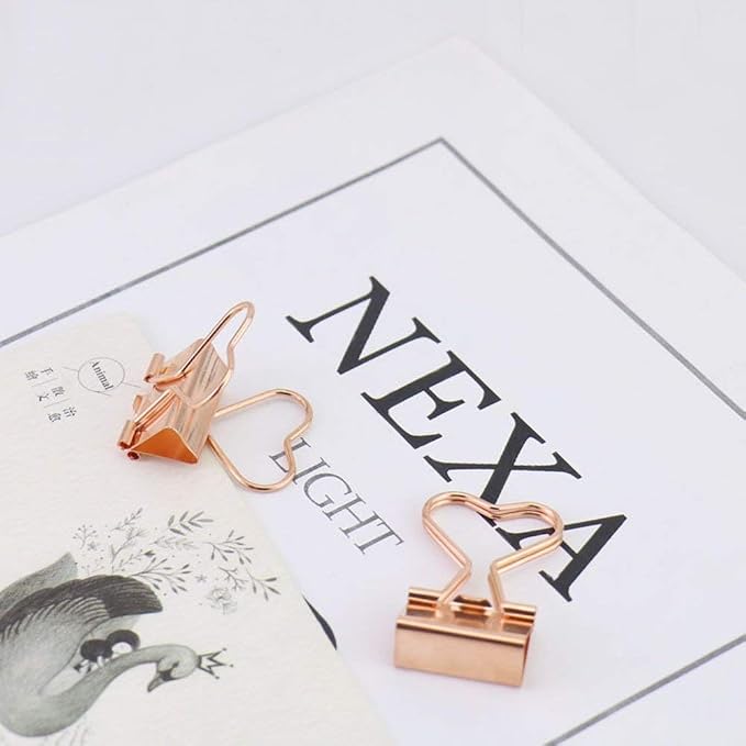 Rose Gold Metal Binder Clips with Heart Shaped Handle, 0.74" Foldback Clips, 12 Pcs