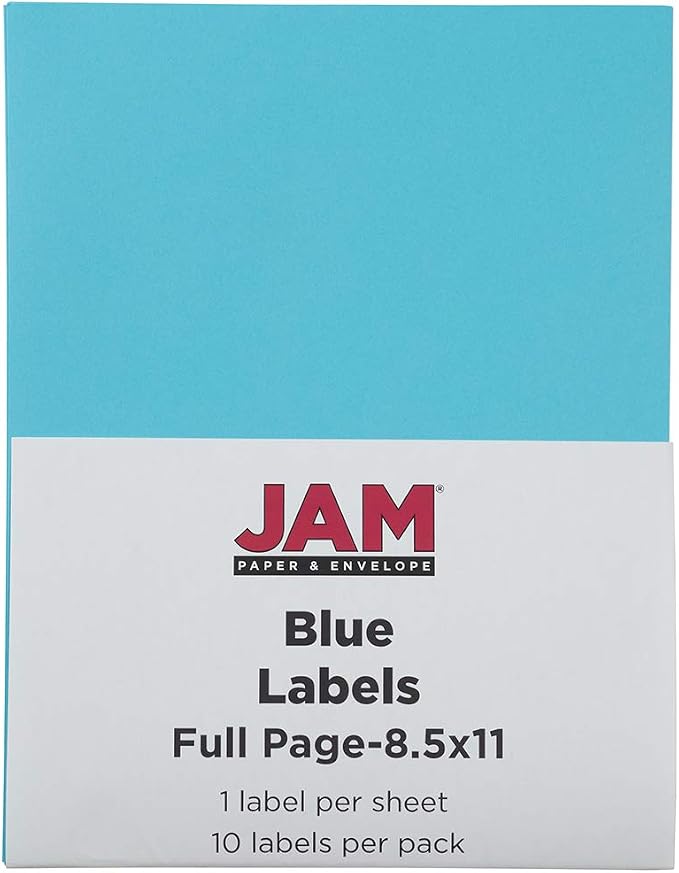 JAM PAPER Full Sheet Shipping Labels - Printable Sticker Paper - 8 1/2 x 11 - Blue - 10 Full Pages/Pack