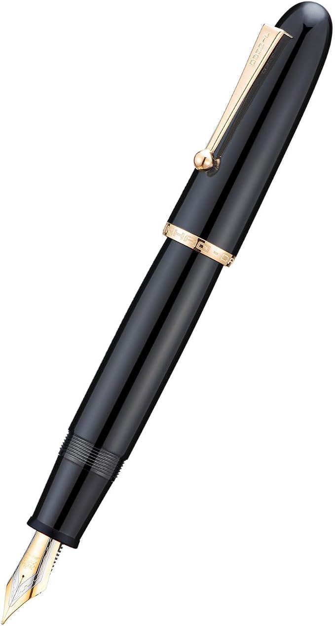 Jinhao 9019 Fountain Pen Black Acrylic Dadao Series Gold Trim #8 Fine Point Large Converter Smooth Writing Instrument