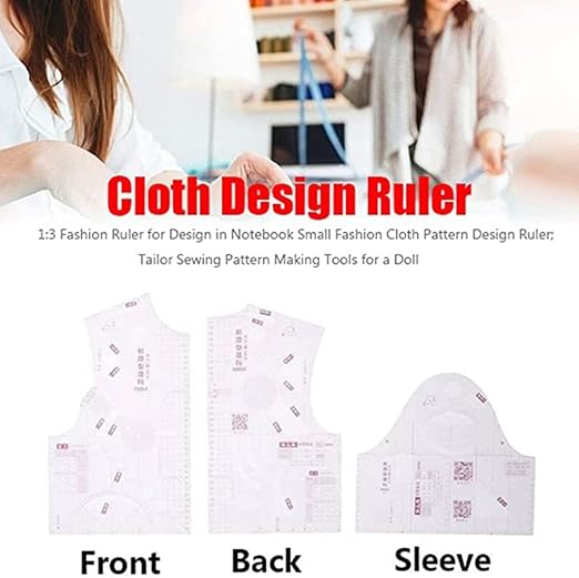 3Pcs Fashion Design Ruler Set - Plastic, Single Piece of Cloth, 1:5 Scale - Sewing Tools for Dressmaking Pattern Making