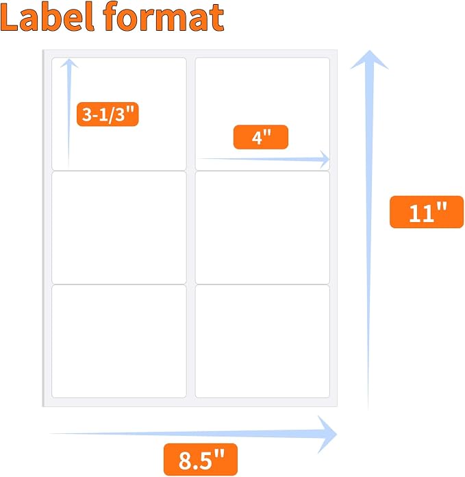 Mailing Label,Address Labels 6-UP,NefLaca White Shipping Labels,Adhesive Shipping Labels,100 Sheets in Total(3-1/3" x 4"),Printable White Sticker Paper for Laser & Inkjet Printers.(600 Labels)
