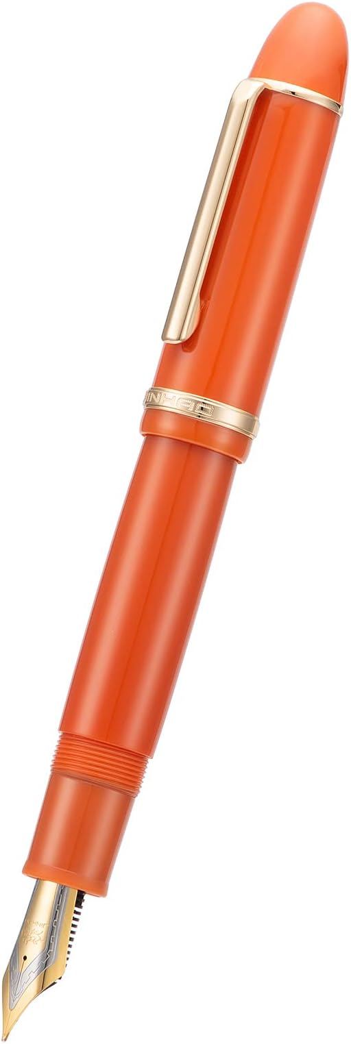 Jinhao X159 Orange Acrylic Fountain Pen, Size 8 Extra Fine Nib Gold Trim Classic Design Smooth Writing Pen with Converter