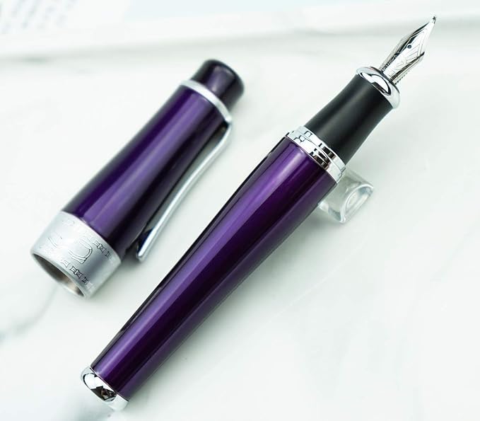 Asvine Luxury Purple Fountain Pen, Asian Calligraphy Bent Nib Fude Pen Fine to Broad Point by Duke Charlie Chaplin