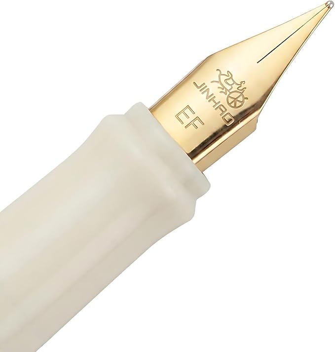 Jinhao 58 Fountain Pen - Natural Sea Shell Inlay Extra Fine Nib Writing Pen with 3.4mm Ink Converter & Silver Metal Gift Box,Ivory White