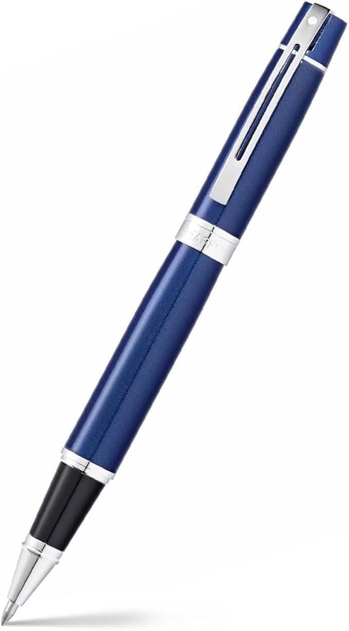 Sheaffer 300 Glossy Blue Lacquer Rollerball Pen with Chrome-Plated Trim