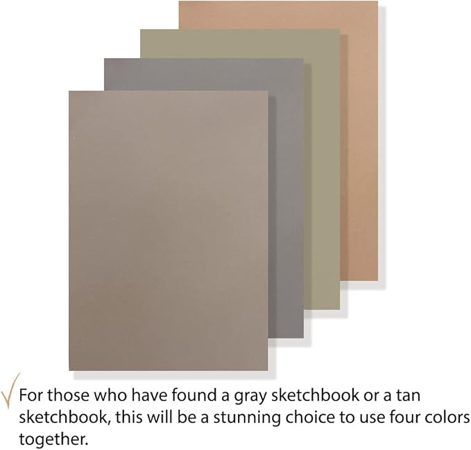 Toned Gray & Tan 4 Colors Sketchbook Paper Pad for Oil Pastel Colored Pencils Charcoal, 7.2 x 10”, f40 Sheets Papelsino