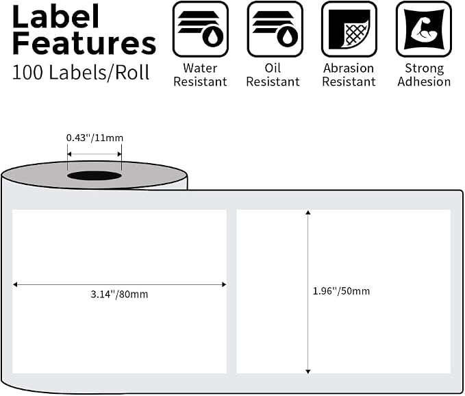 Phomemo 3 Roll 1.96" x 3.14" Multi-Purpose Thermal Label | Compatible with M110/M220/M108/M250/M260/ M150/ M120/M200/M221 Printer,for Barcode,Name,Address,Labeling,Mailing,Business